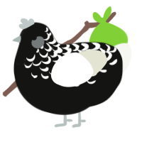 Odile, a black and white chicken with a half-lace pattern