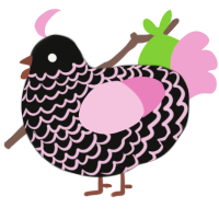 A black and pink chicken with a lace pattern