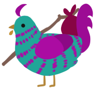 A turquoise and plum chicken with a bar pattern