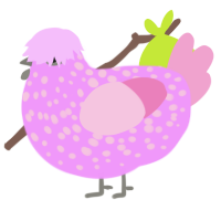 A lavender and pink chicken with a speckle pattern