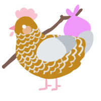 Meows at you, a ochre and mist chicken with a lace pattern