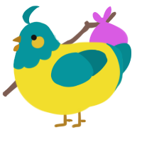 A yellow and teal chicken with a head pattern