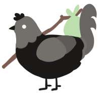A sable and grey chicken with a head pattern