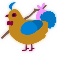 A ochre and sapphire chicken