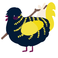 A tumblr and yellow chicken with a half-bar pattern