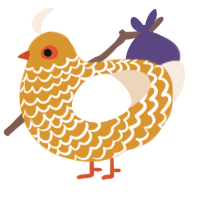 A orange and cream chicken with a lace pattern