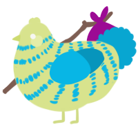 A lemon and cerulean chicken with a bar pattern