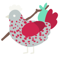A silver and crimson chicken with a speckle pattern