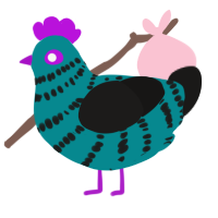A teal and sable chicken with a bar pattern