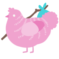 A pink chicken with a half-bar pattern