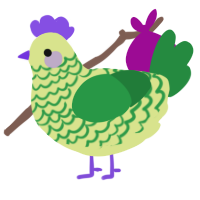 A lemon and viridian chicken with a lace pattern