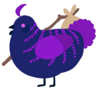 A navy and violet chicken with a half-bar pattern