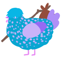 A cerulean and lilac chicken with a speckle pattern