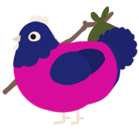 A fuchsia and navy chicken with a head pattern