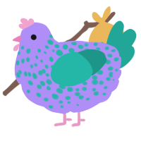 A lilac and turquoise chicken with a speckle pattern