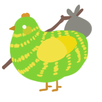 A grass and yellow chicken with a bar pattern