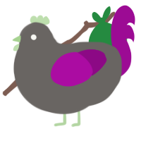 A grey and plum chicken