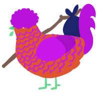 A vermilion and amethyst chicken with a lace pattern