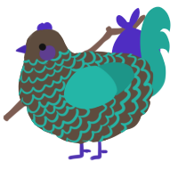 A bark and turquoise chicken with a lace pattern