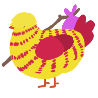 A yellow and crimson chicken with a bar pattern