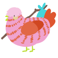 A pink and vermilion chicken with a bar pattern