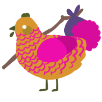 A orange and fuchsia chicken with a lace pattern