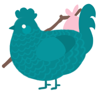 A teal chicken with a lace pattern