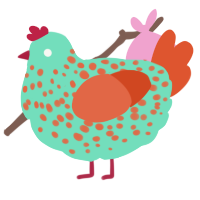 A mint and vermilion chicken with a speckle pattern