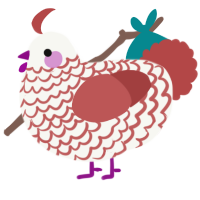 A white and red chicken with a lace pattern