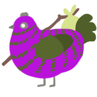 A amethyst and olive chicken with a bar pattern