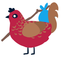 A crimson and brown chicken with a half-lace pattern