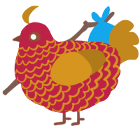 A crimson and ochre chicken with a lace pattern