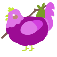 A plum and orchid chicken with a head pattern