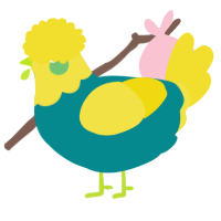 A teal and yellow chicken with a head pattern