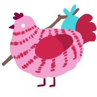 A pink and crimson chicken with a bar pattern