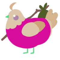 A fuchsia and beige chicken with a head pattern