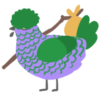 A lilac and viridian chicken with a lace pattern
