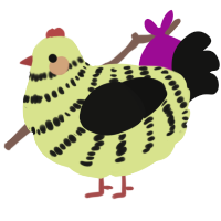 A lemon and black chicken with a bar pattern
