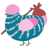 A sea and pink chicken with a bar pattern