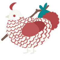 A white and red chicken with a lace pattern