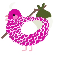 A fuchsia and white chicken with a lace pattern