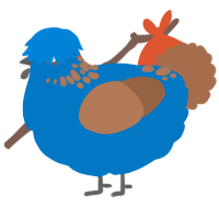 A sapphire and brown chicken with a neck-speckle pattern