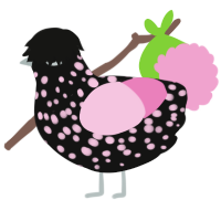 A black and pink chicken with a speckle pattern