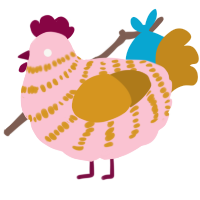 A rose and ochre chicken with a bar pattern