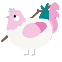 A white and pink chicken with a head pattern