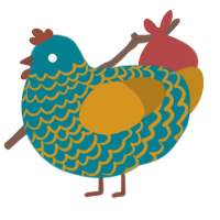 Gizmo, a sea and ochre chicken with a lace pattern