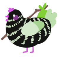 A black and gluppy chicken with a bar pattern