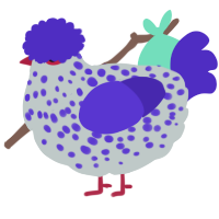A silver and indigo chicken with a speckle pattern