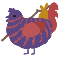 A overcast and red chicken with a bar pattern