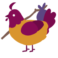 A orange and wine chicken with a head pattern